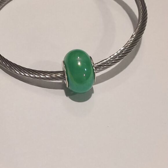 Silver‎ Green Pearlesque Charm for Pandora Style Bracelet - Picture 2 of 4